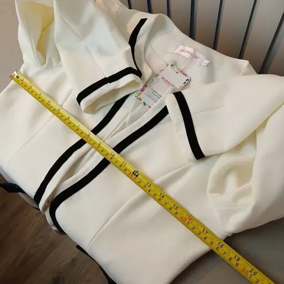 Blingor White Midi Coat with black bows L NOS fitted anime style - Picture 11 of 15